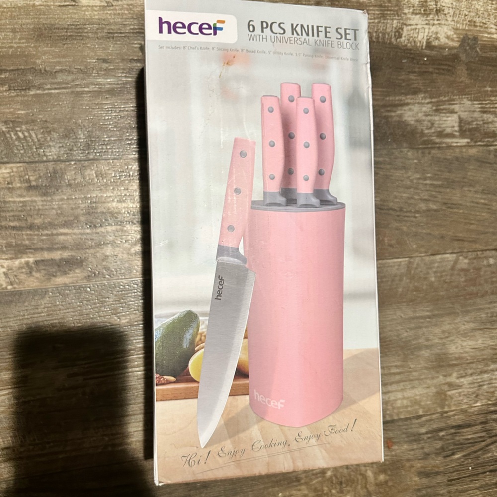 Pink Knife Set with Universal Block